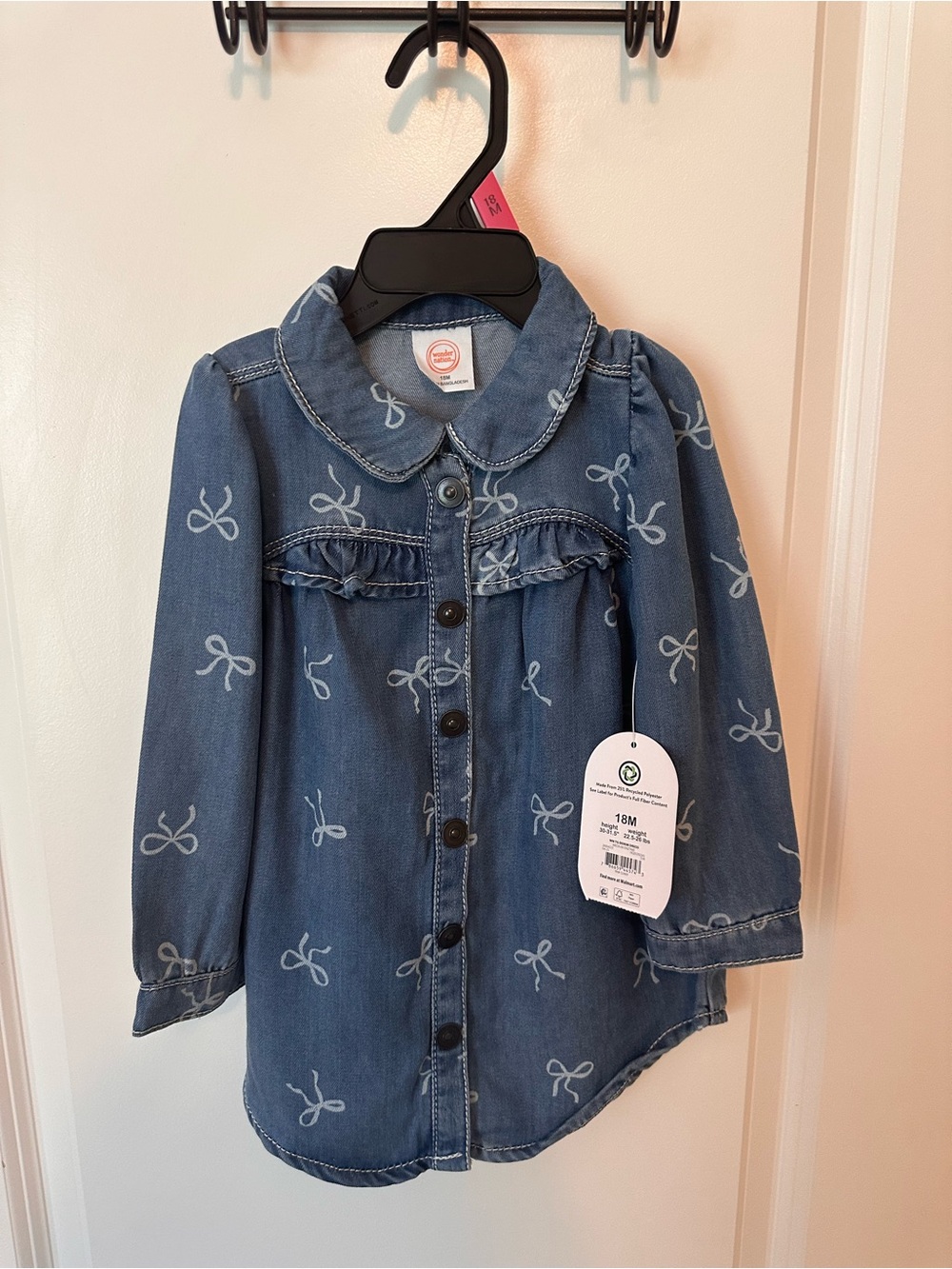 Wonder Nation Blue Denim Dress with White Bow Print